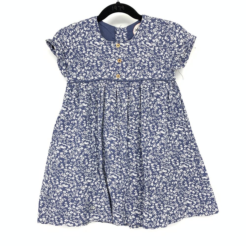 Mon Coeur A-Line Cotton Dress Girls Size 24 Months Blue White Floral Print